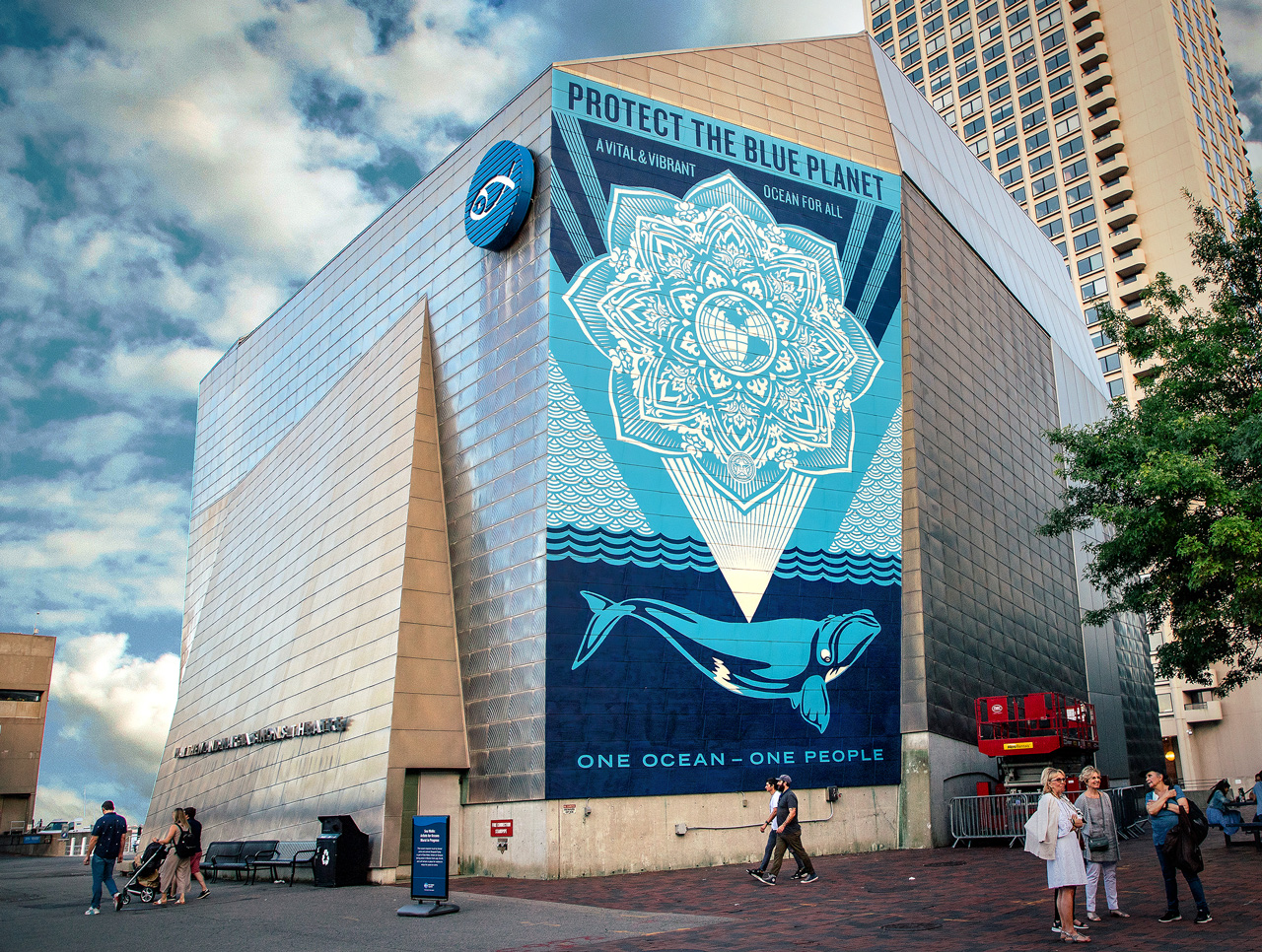 Photo of mural by Shepard Fairey in Boston for Sea Walls.